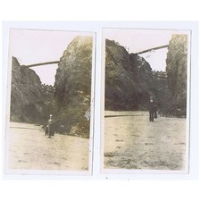 NEWQUAY Visitors under the Cliff Bridge - 2x Vintage Photographs 1927