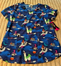 WOMEN'S SCRUBSTAR MEDICAL V-NECK SCRUBS TOP W/FRONT POCKETS-HALLOWEEN-MEDIUM-NWT