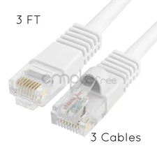 3x 3FT CAT5e Cable Ethernet Lan Network CAT5 RJ45 Patch Cord Internet White NEW