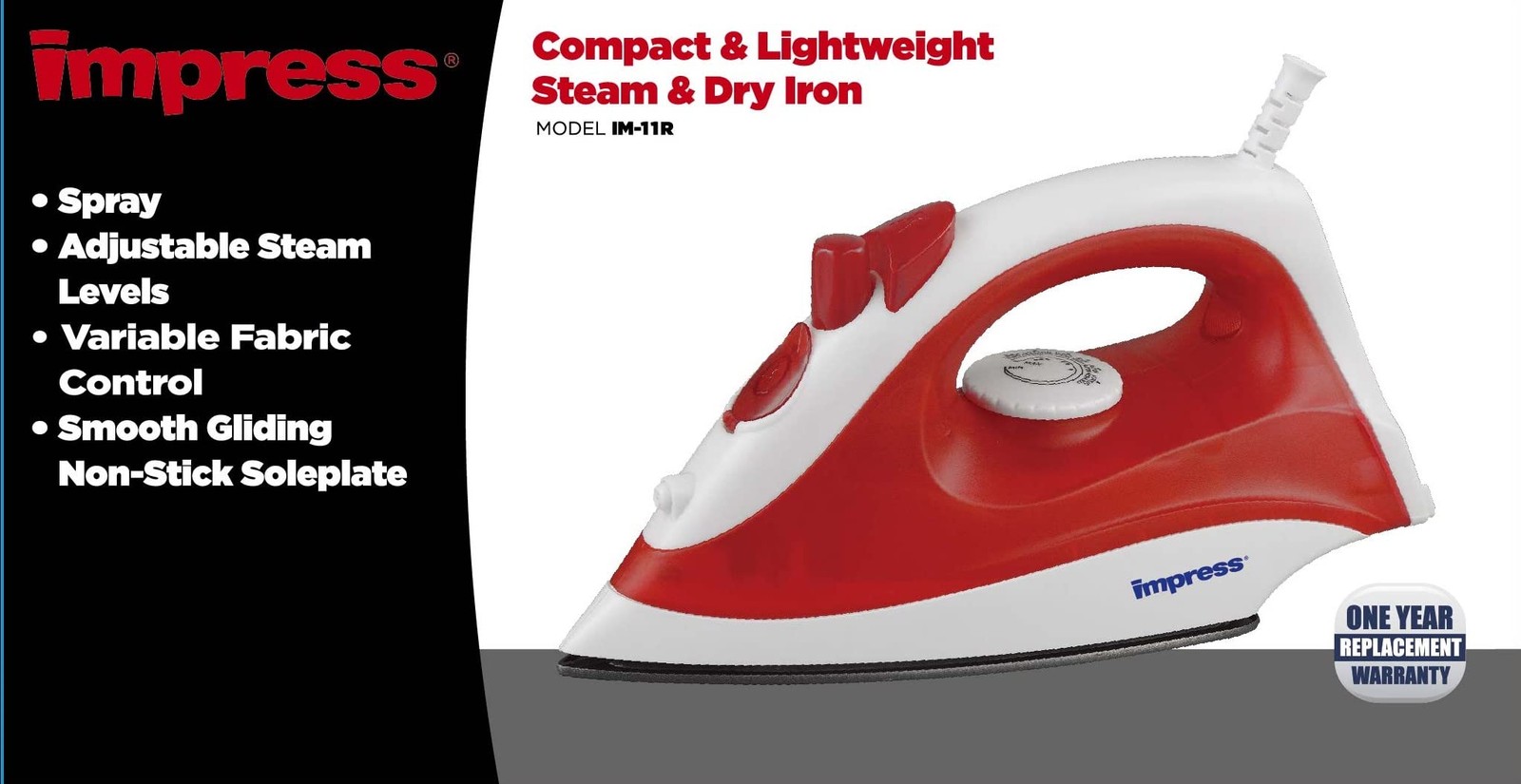 Impress Compact Non-Stick Steam and Dry Iron with Spray
