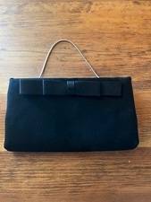 Vintage Black Bow Clutch Purse with silver chain 1960s