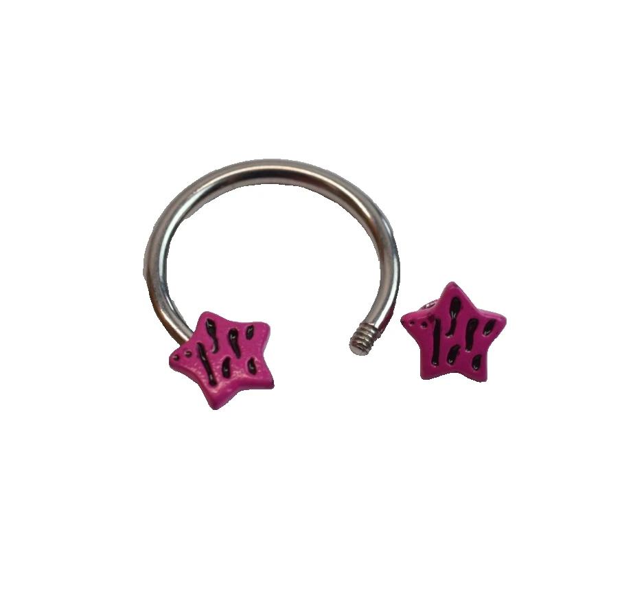 Par Rosa Cebra Rayas Estrellas Herradura CRC Pezón Anillo Pendiente Calibre 14 Foto 3 de 3