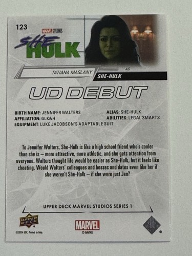 2024 Upper Deck Marvel Tatiana Maslany As She-Hulk UD Debut #123 - Picture 2 of 2