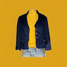 White House Black Market Blue Button Front Collared Jacket Pockets Short 8