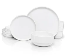 Ceramic Dinnerware Set, 12-Piece Service for 4, Soup Bowls (31.5 oz), White