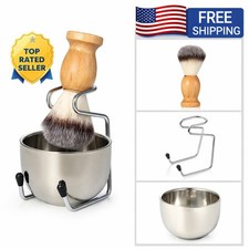 Premium 3-in-1 Shaving Set Badger Style Synthetic Brush Wooden Handle Stand Hold