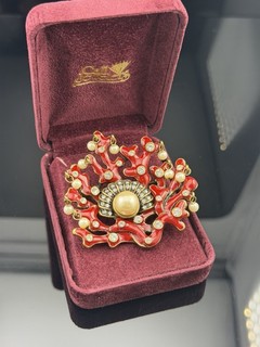 HEIDI DAUS Crystal Faux Mabe Pearl Coral Reef Enamel Brooch