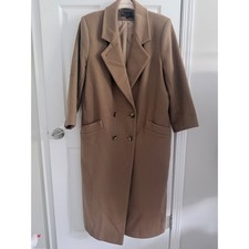 Kristen Blake Wool Coat Womens 12 Camel Double Breasted Made in USA Longline