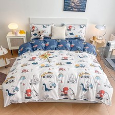Dinosaur Duvet Cover Set Twin, 100 Cotton Dino Truck Car Bedding Set for Boy...