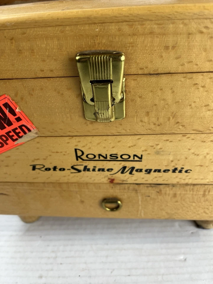 De Colección Ronson 2 Velocidades Roto-Shine Magnético Eléctrico Pulidora Zapatos Kit Caja Madera GG Foto 4 de 4
