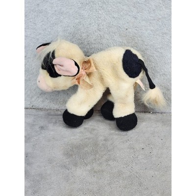 Vintage 1993 Tyco Baby Baby Farm Babies Cow Plush Stuffed Animal Cream Black 7.5