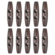 10PCS Wooden Toggle Buttons, 2.4x0.6in Natural Olive Shape Buttons [Coffee]