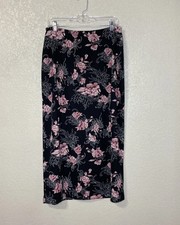 Vtg Fashion Bug Y2K Fairy Grunge Maxi Skirt Size 14 Black Dark Floral Whimsigoth