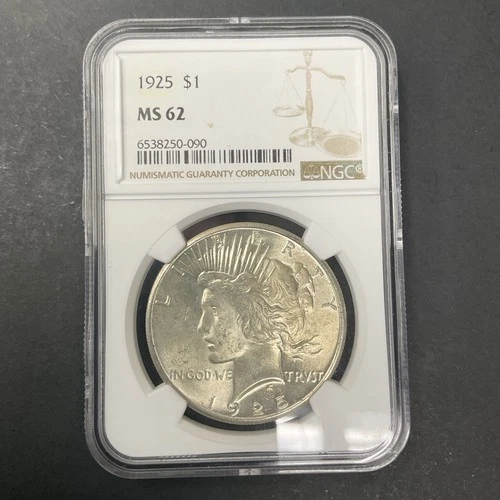 1925 $1 Peace Silver One Dollar  NGC MS62