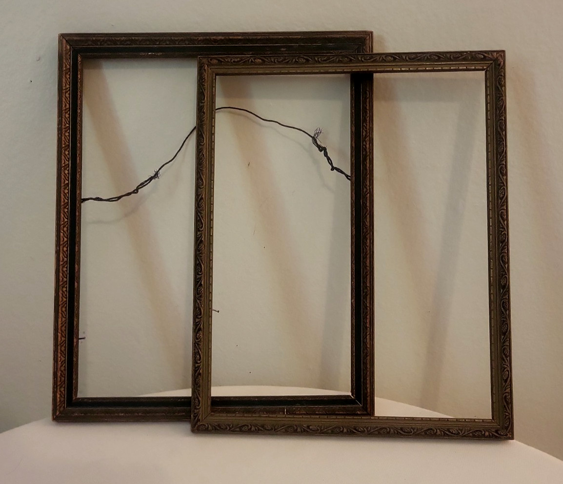 Lot of 2 Antique Solid Wood Picture Frame Gold Leaf & Painted Green 9x11