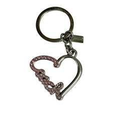 Coach Heart Script Pave Crystal Pink Metal Key Chain Fob Ring Charm F92631