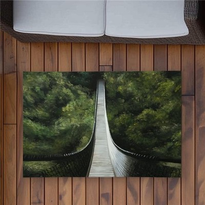 2x3 ft. Suspended Bridge in the Forest - Green Trees Outdoor Area Rug - Recta...