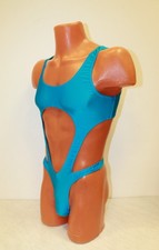 Men Thong Leotard 151-46 Open Back Open Front Blue Spandex Size M