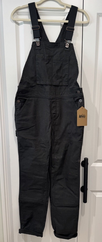 REI Co-op Women’s Black Cotton Bib Overalls Size M Pockets Adjustable Straps