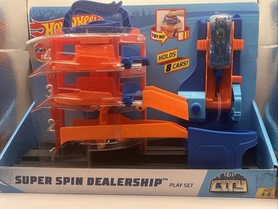 Hot Wheels City Super Spin Dealership Playset 4 Level Tower Orange NEW!