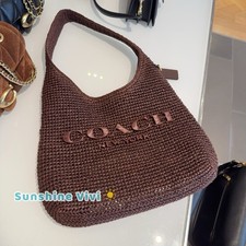 NWT COACH Brooklyn 28 Straw Shoulder Bag CDU75 Handbag Brass/Maple