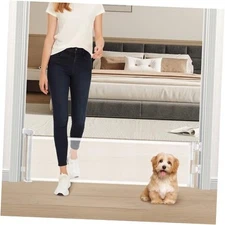 Retractable Short Dog Gate - Small Puppy Mesh Safety 14"H×59"W(1 Pack) White