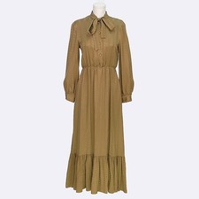 Gucci 100% Silk GG Crepe Long Dress Camel Size 36 Women