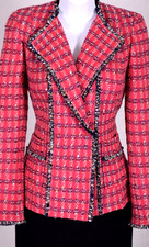 ST.JOHN Women's Pink White Navy Blue Fringed Trim Shimmer Jacket Sz 6