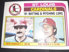 1982 Topps #186 Cardinals Leaders Keith Hernandez / Bob Forsch Baseball Card
