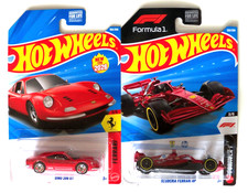 HOT WHEELS FERRARI LOT DINO 206 GT RED AND SCUDERIA FERRARI HP FORMULA 1 RED NIP