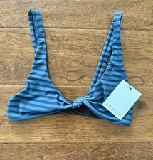 NWT Acacia Swim Spain Bikini Top Fin Blue Stripe New Hawaii Aloha Small S