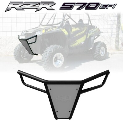 RZR Front Bumper w SILVER Skid Plate LED Tabs Black Frame Polaris 570 800 XP900