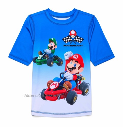 Super Mario Kart Swimsuit Boys Swim Trunks Rash Guard Shirt Size 4 - 10/12 Luigi - Picture 2 of 7