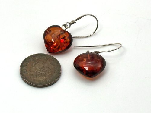 Vintage Sterling Silver Earrings 925 Jewellery Cognac Glass Dangle Drop - Picture 4 of 5