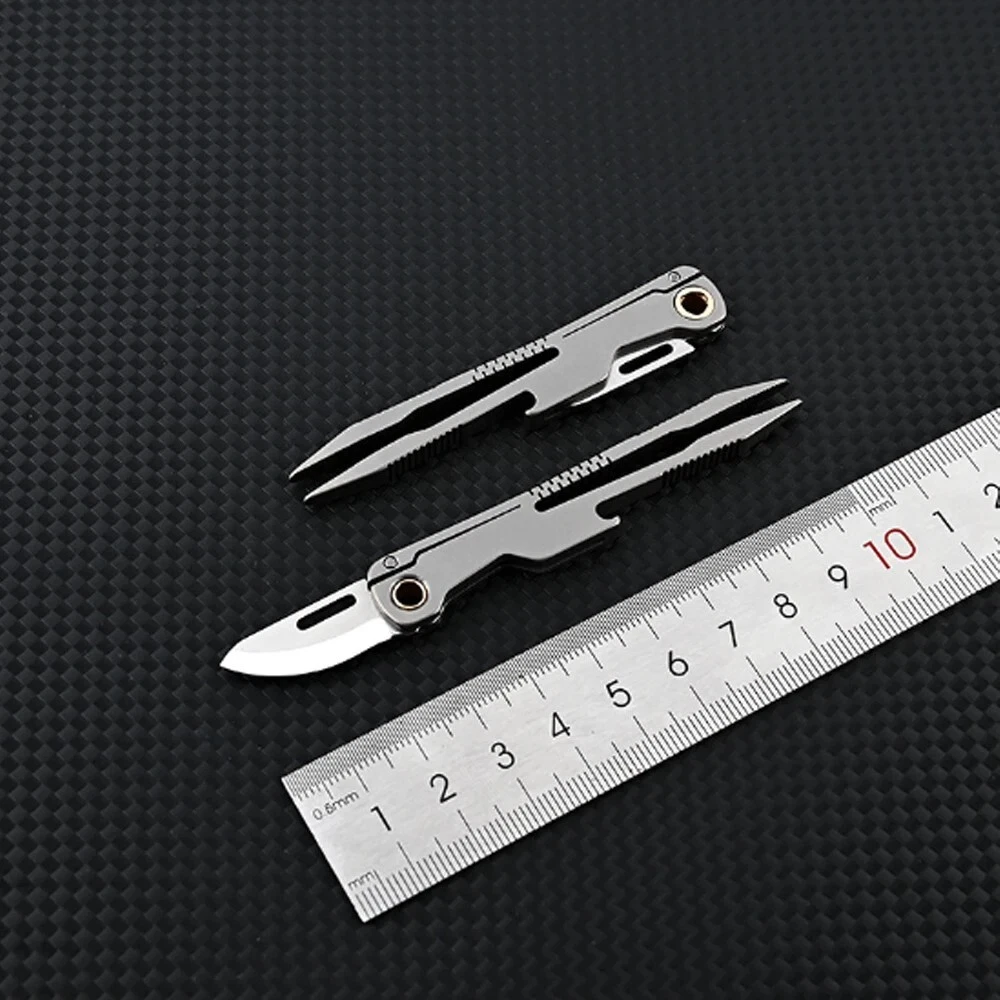 Multi-tool Folding Knife Tweezer Plier Hunting Survival Camp D2 Steel Keychain S