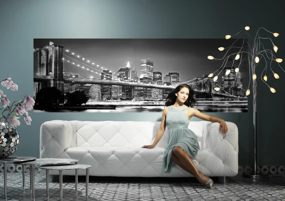 Komar Large WALL MURAL Brooklyn Bridge NYC Schwarz & Weiß Tapete 368x127 cm - Bild 1 von 4
