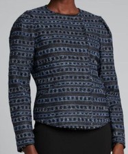 598 Kobi Halperin Women's Blue Wool-Blend Andrea Collarless Jacket Coat Size L