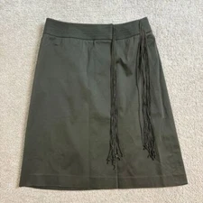 Carlisle Olive Green A-Line Skirt with Ribbed Waistband Fringe Detail Size 6