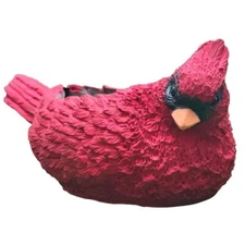 Hand Painted Red Cardinal Resin Candle-Holder Red Painted Resin Cardinal Planter