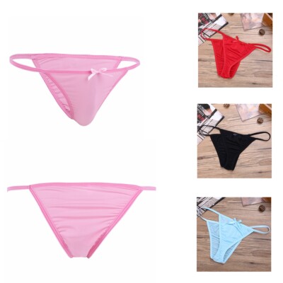 Men Bowknot Bikini Briefs Underwear Lingerie Tong Panties Sissy Soft Underpants