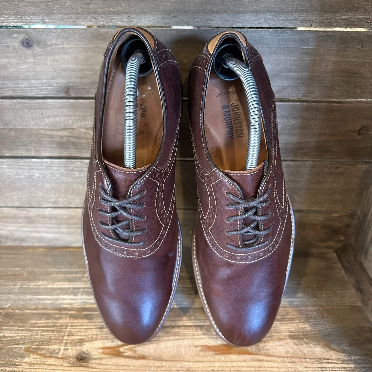 Mens Johnston & Murphy J&M Flex Brown Leather Plain Toe 