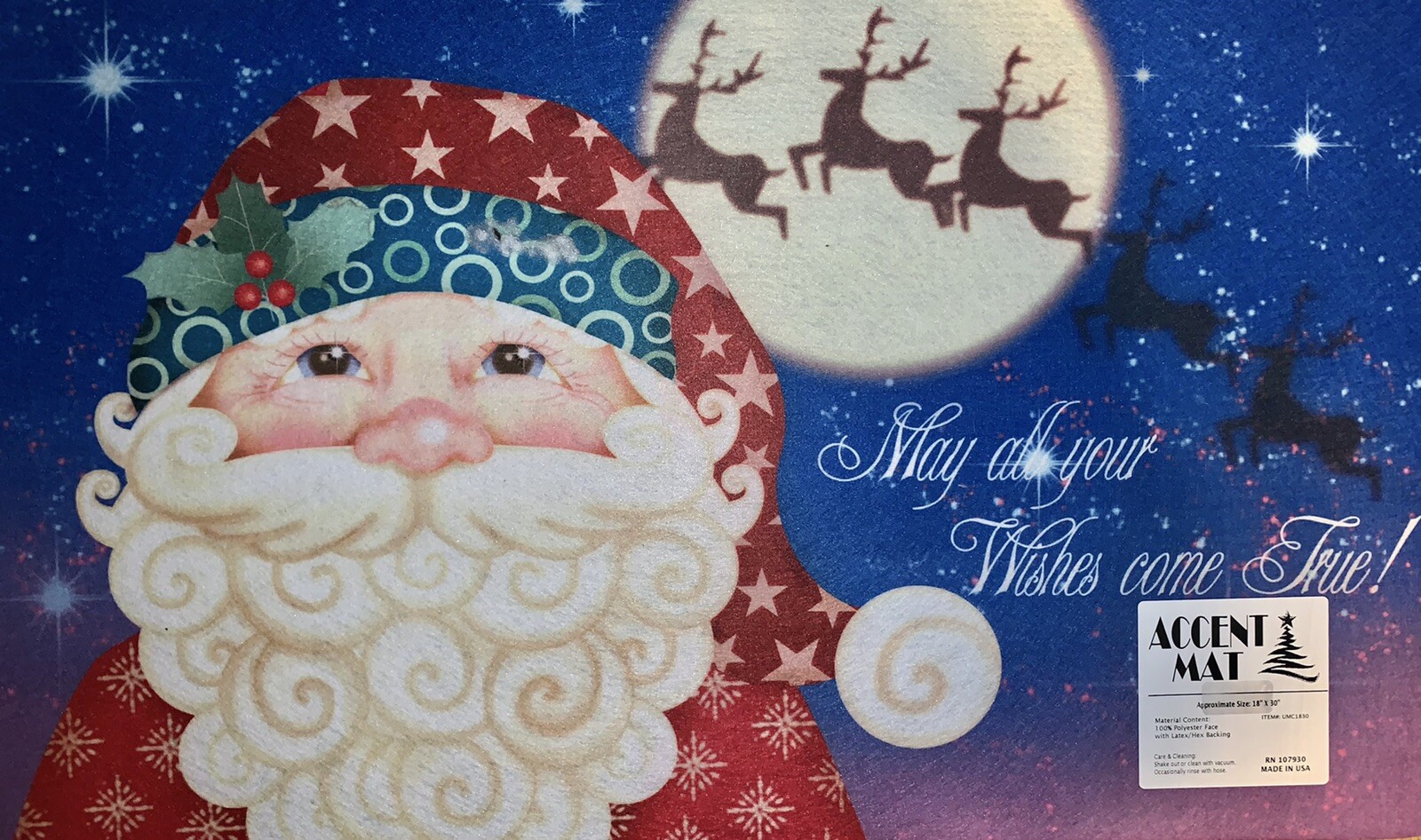 “May All Your Wishes Come True!” Christmas Santa Reindeer Rug Mat Holidays