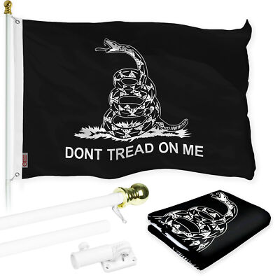Flag Pole 6FT White & Gadsden Black and White Flag 3x5FT 150D Printed