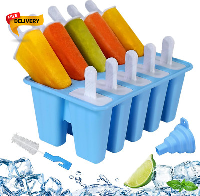 Silicone Popsicle Molds 10 Cavity DIY Ice Pop Mold for Kids Adult Teens BPA Free