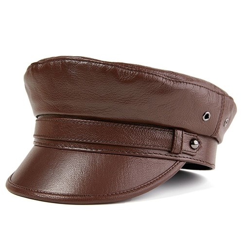 Men Genuine Leather Motorcycle Cap Rock 