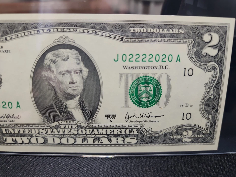 2003A $2 Fancy Binary Serial Number J02222020A PCGS 64 PPQ Feb 22 Birthday Note! - Image 4 of 4