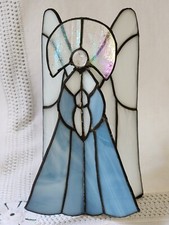Beautiful 8 1/2" tall ANGEL Artisan Hand Crafted Stained Glass Free Standing