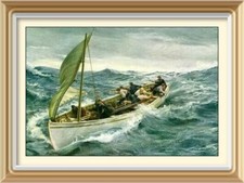 Original c1929 Lithographie Druck Meereslandschaft CREW Fischer von CHARLES NAPIER HEMY