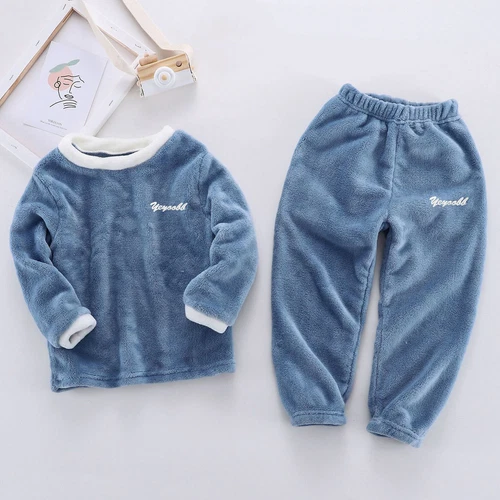 Girls Boys Fleece Pajamas Set Top and Pants Warm Sleepwear - Picture 13 of 45
