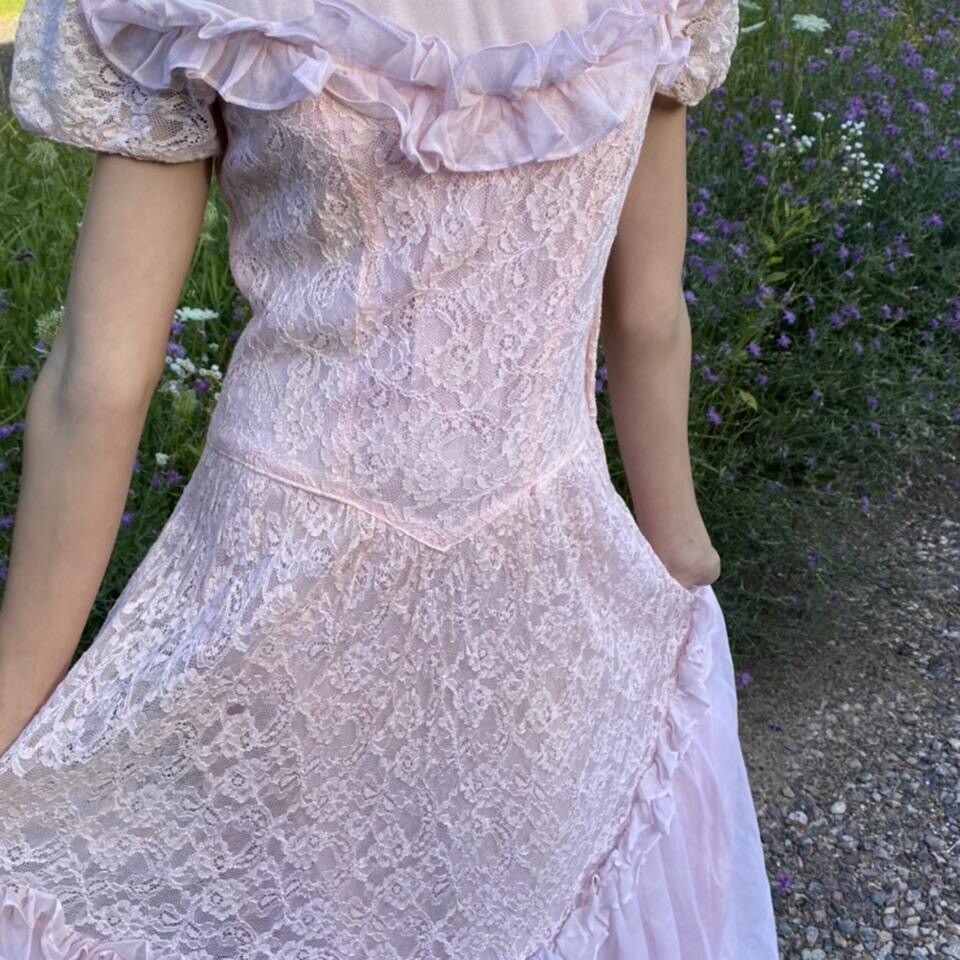 1940s Pink Lace Maxi Puff Sleeve Dress- Flaws - image 2